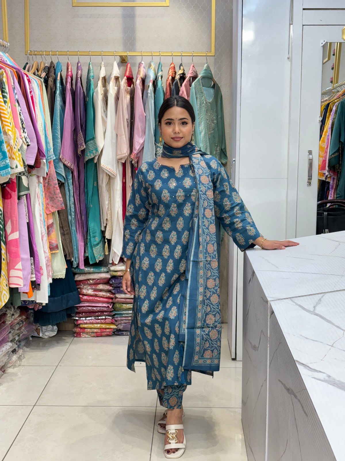 Teal Floral Motif Cotton Set