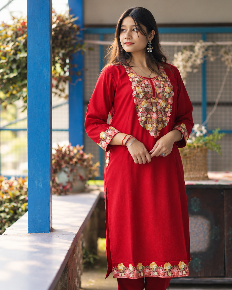 Rooh Red Pheran Set