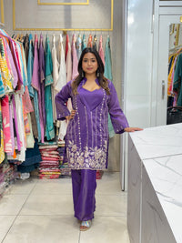 Purple Premium Tissue Embroidered Bustier Set