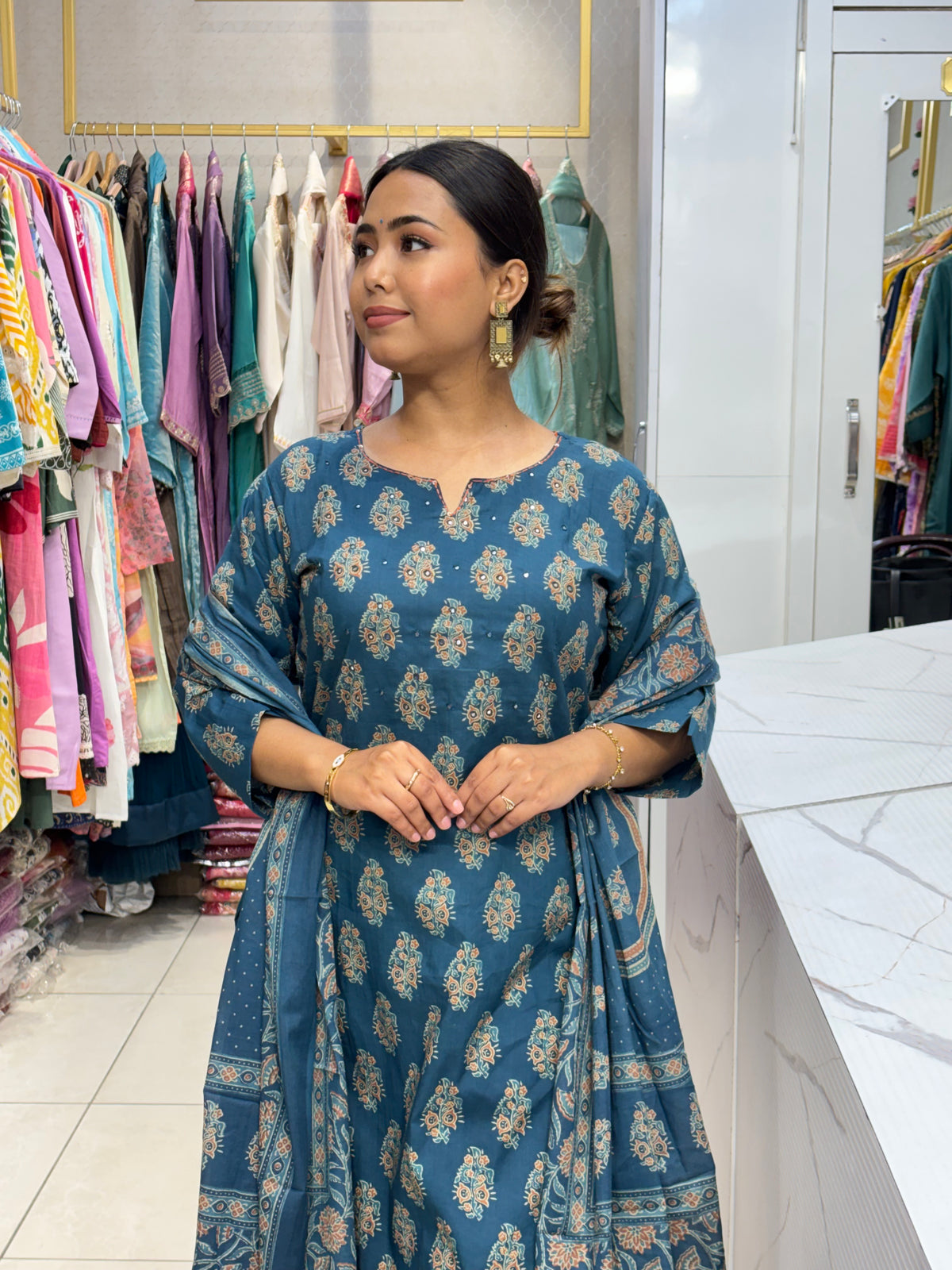 Teal Floral Motif Cotton Set