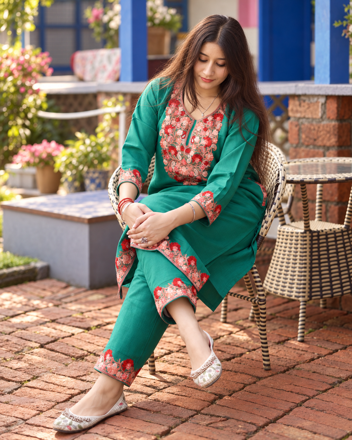 Nilofar Green Pheran Set
