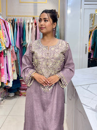 Lilac Embroidered Kaftan Kurta