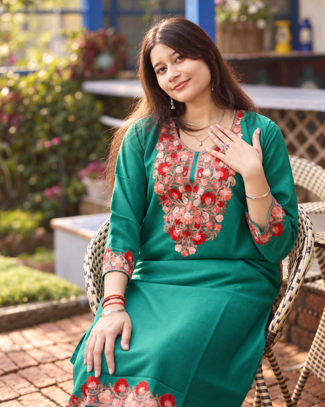 Nilofar Green Pheran Set