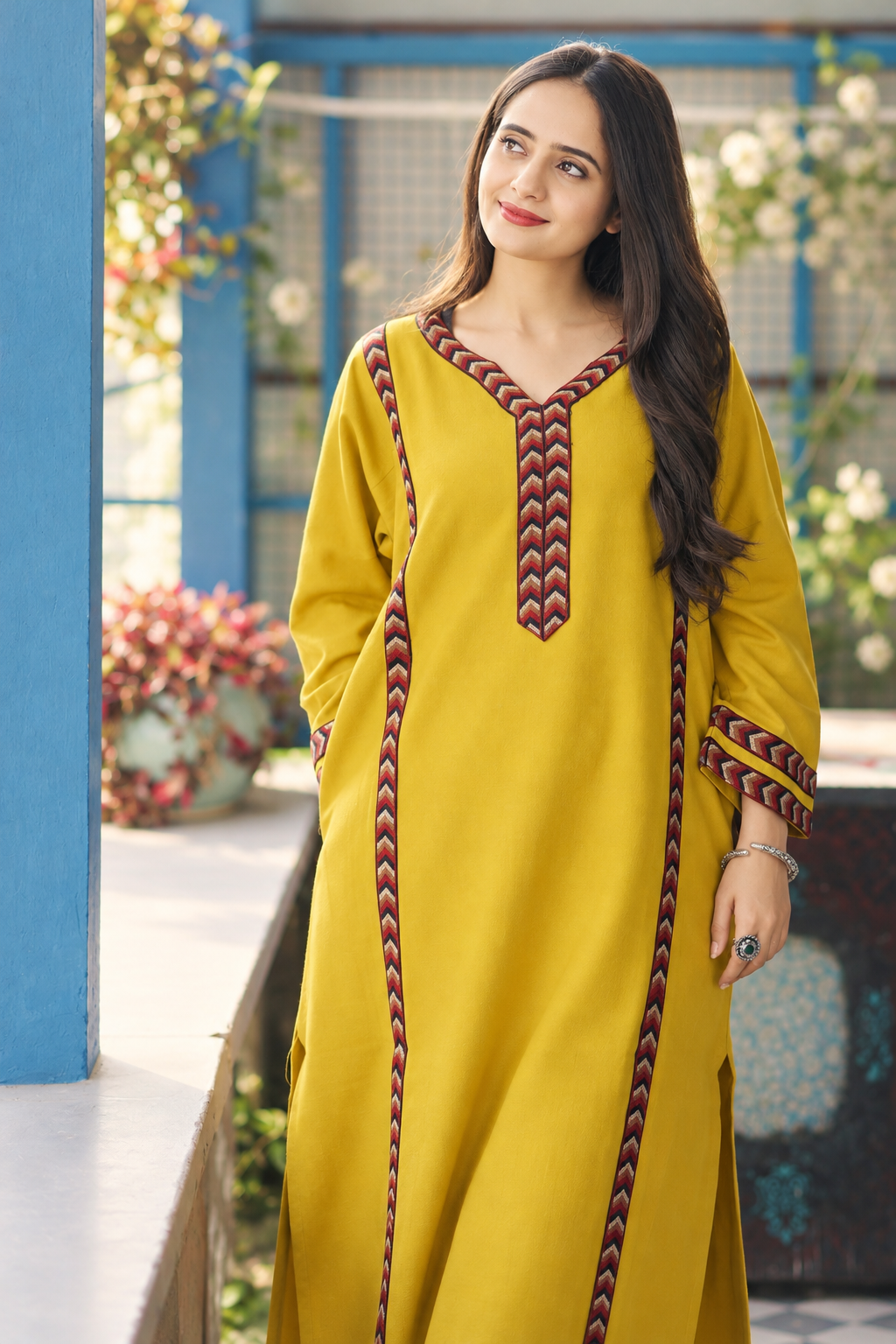 Spiti Himachali Choga Set - Mustard Yellow