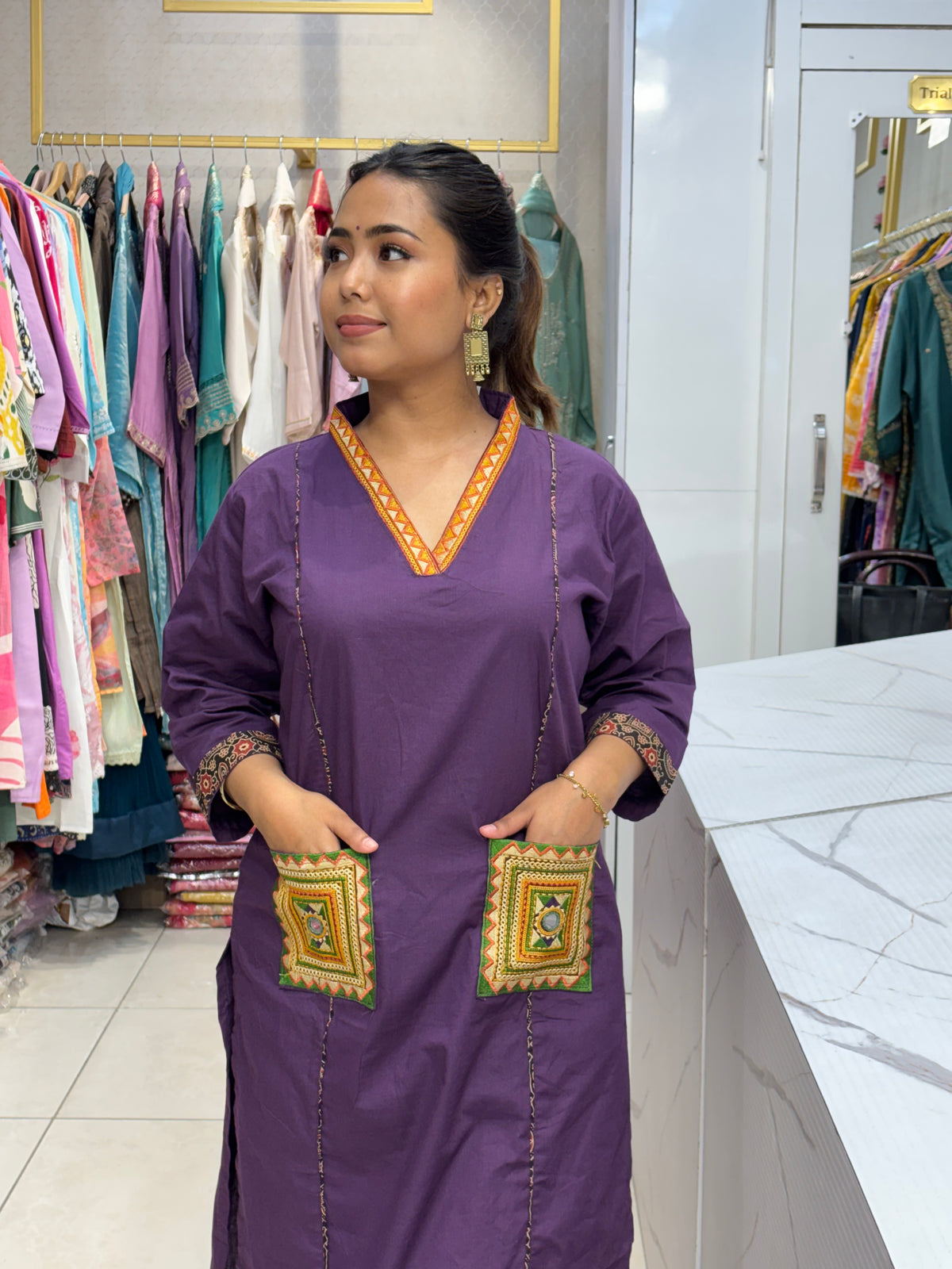 Purple Boho-Chic Mirror Work Kurta Set