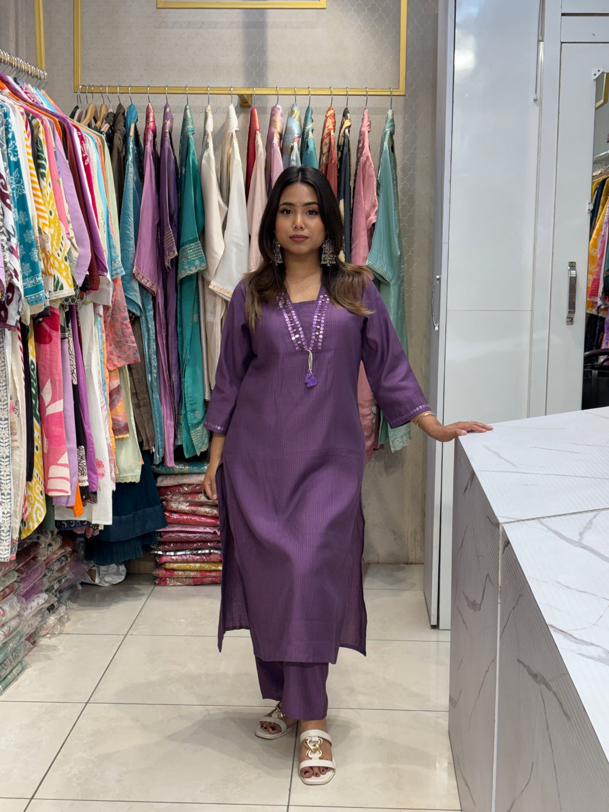Purple Mirror Kurta Pant Set