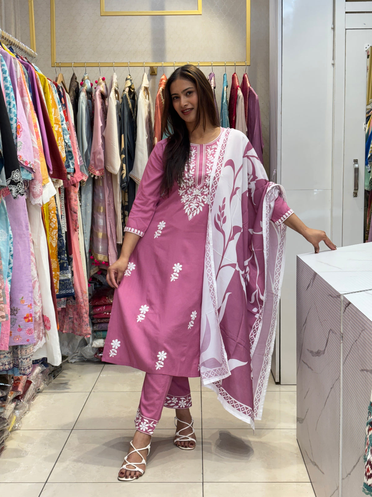 Pink Embroidered Suit Set