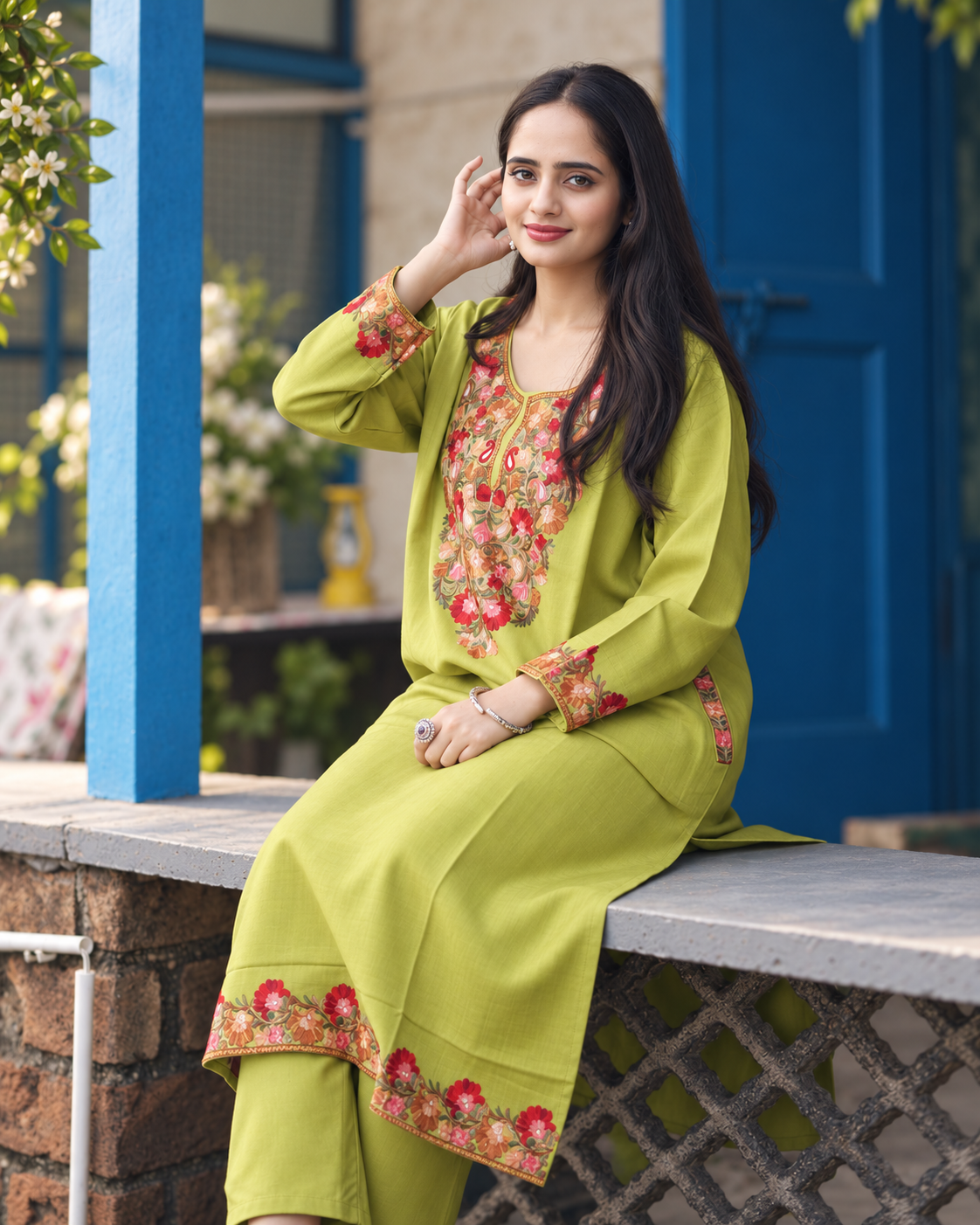 Bahar Lime Olive Pheran Set