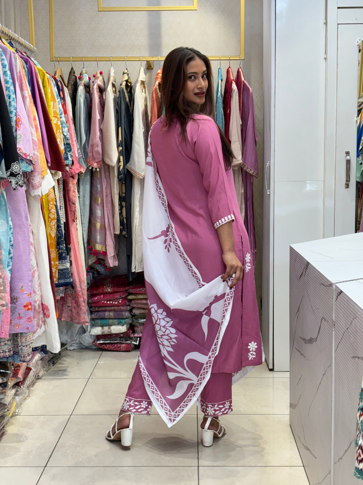 Pink Embroidered Suit Set