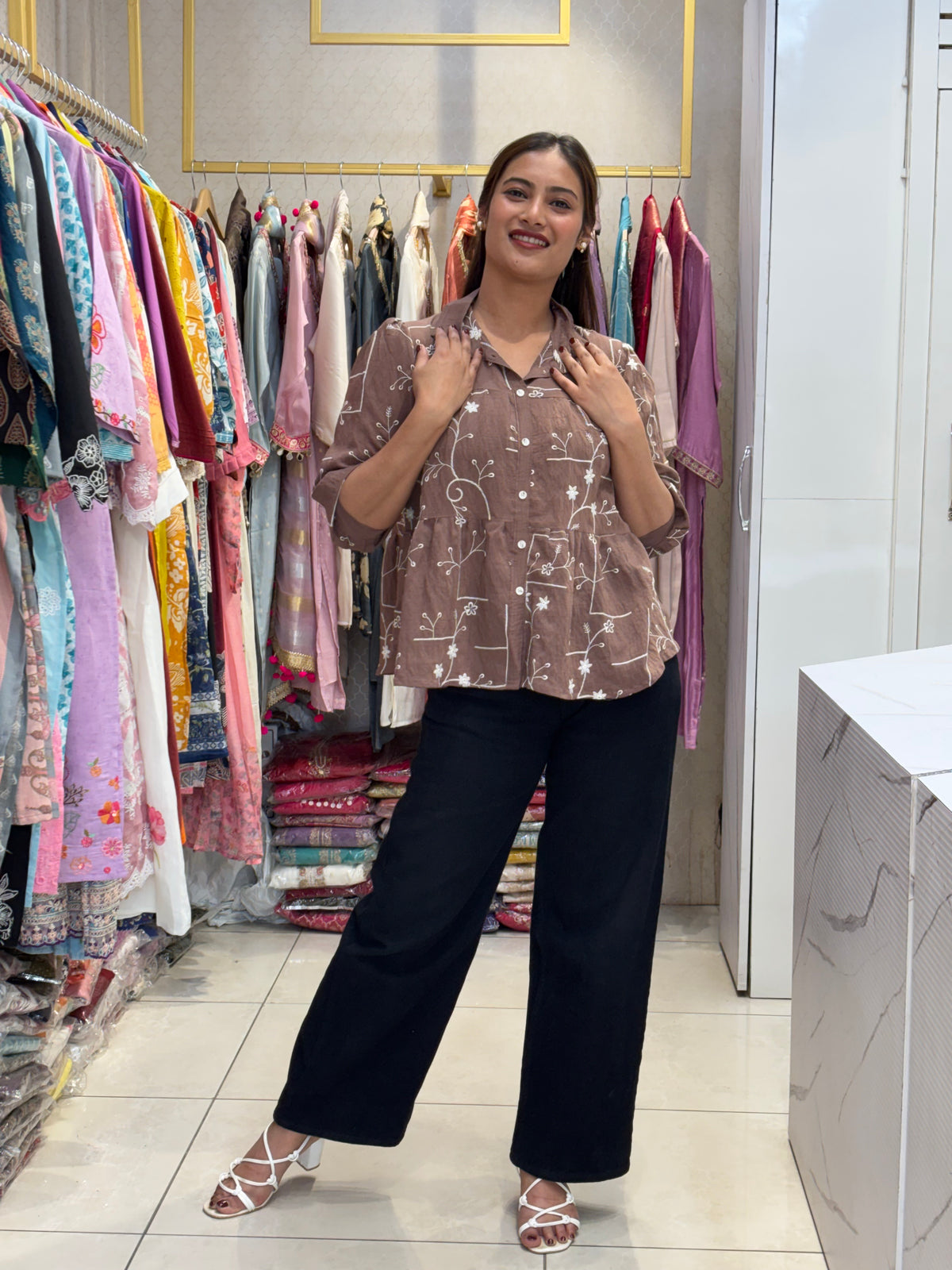 Brown Peplum Top