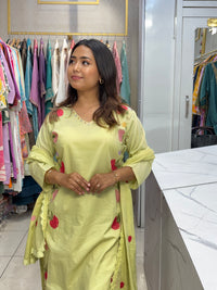 Lime Floral Embroidered Kurta Set