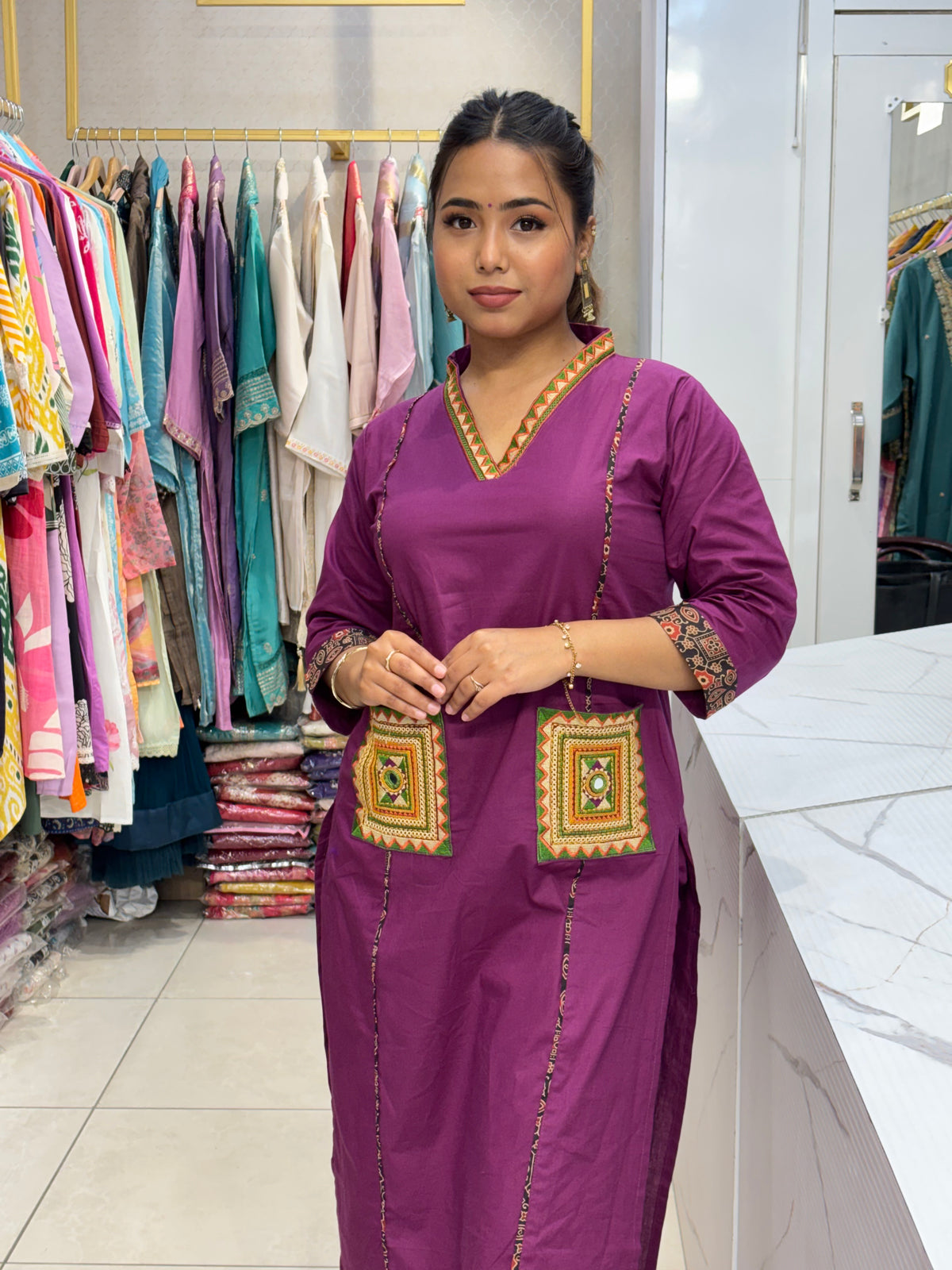 Majenta Boho-Chic Mirror Work Kurta Set