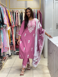 Pink Embroidered Suit Set
