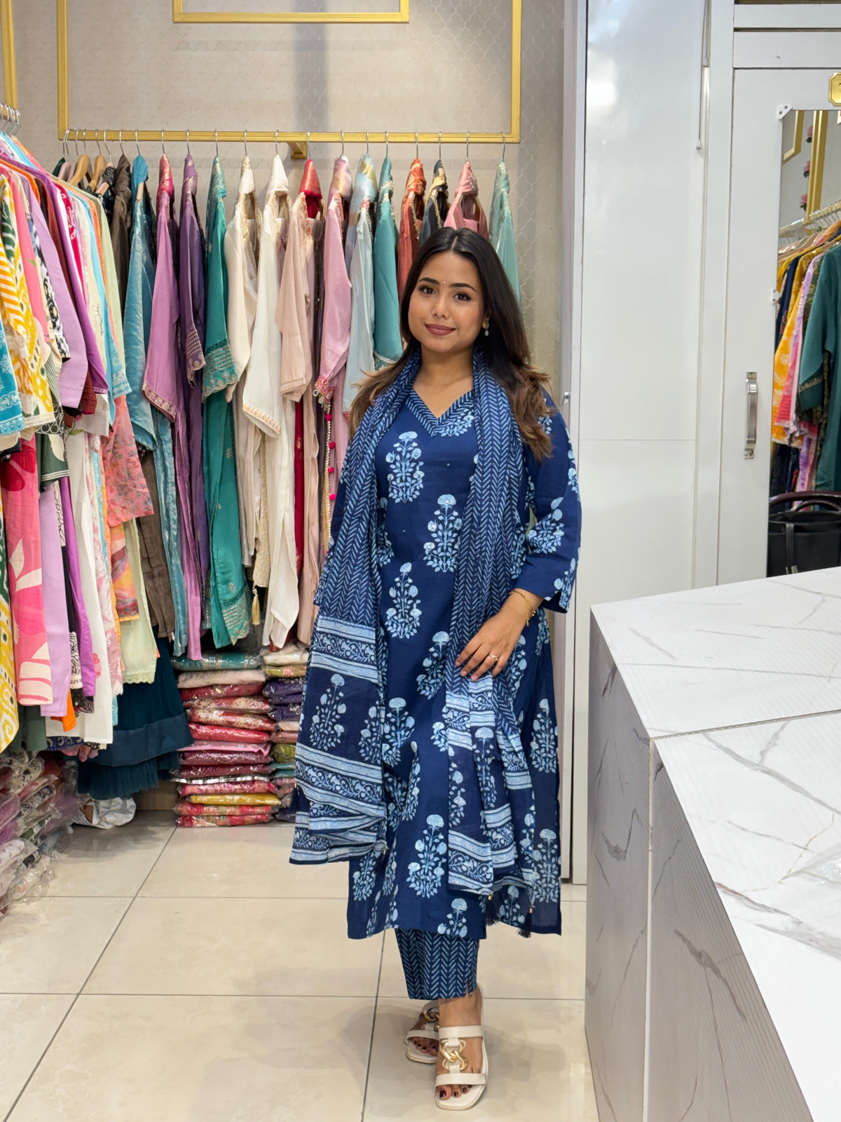 Deep Blue Mirror-Work Cotton Set