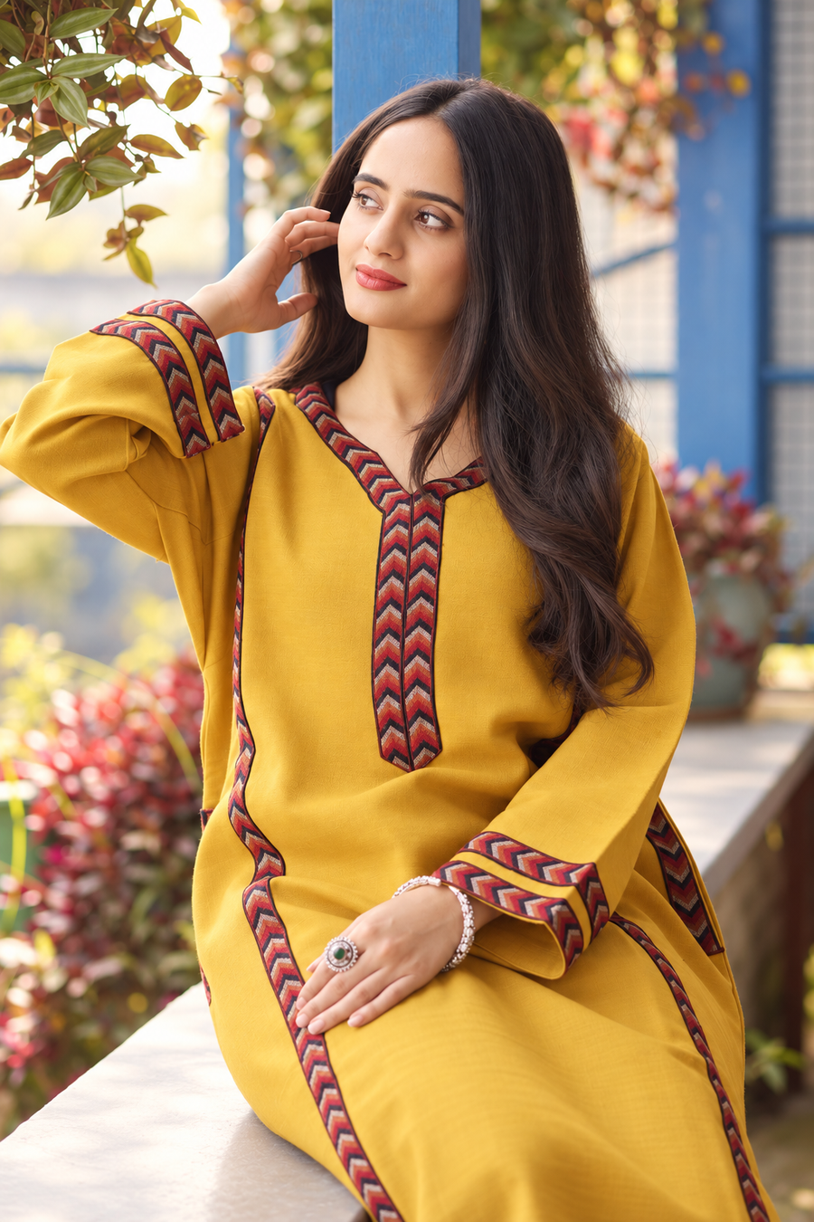 Spiti Himachali Choga Set - Mustard Yellow