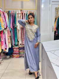 Slate Grey Embroidered Kaftan Kurta