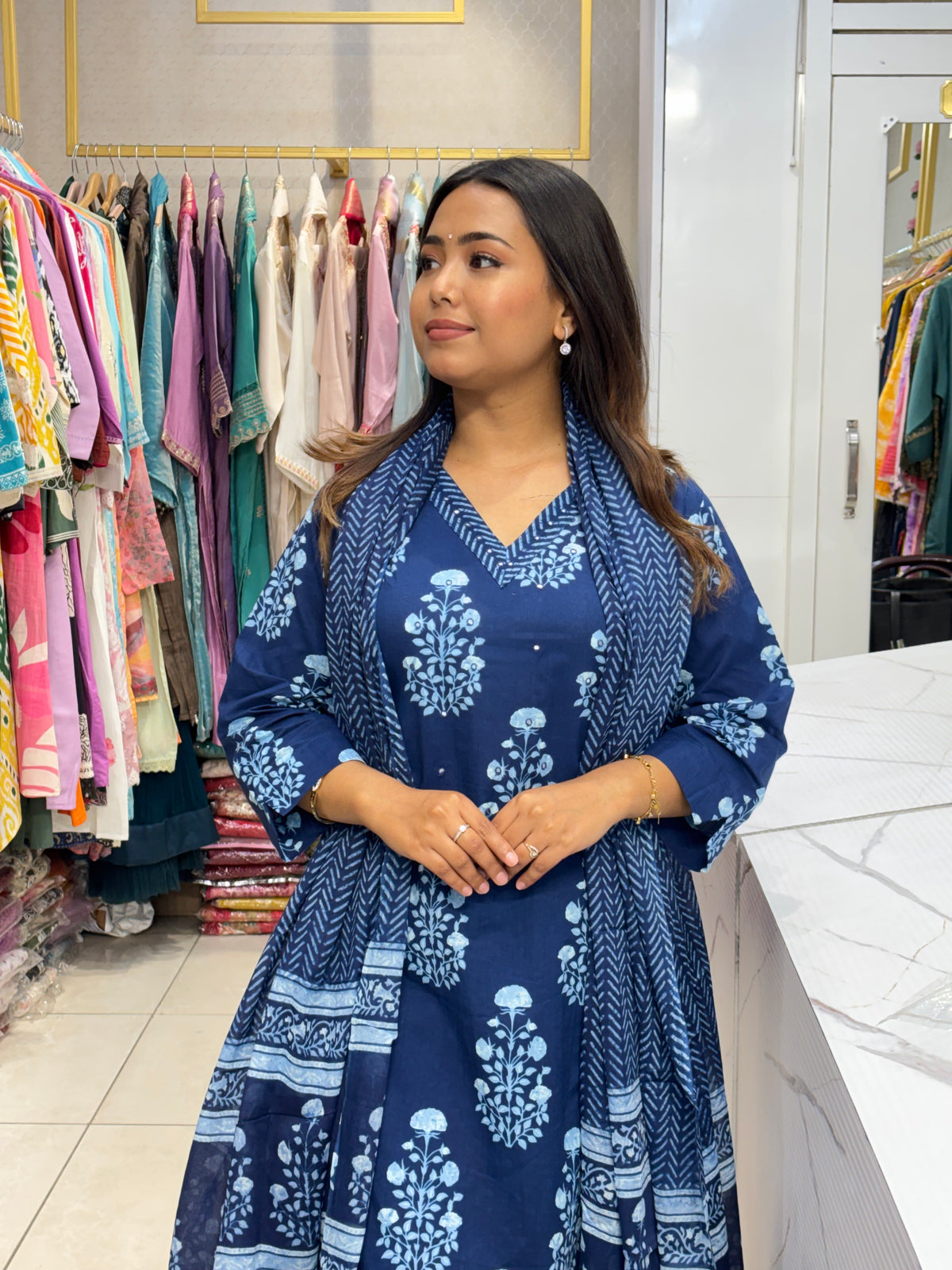 Deep Blue Mirror-Work Cotton Set
