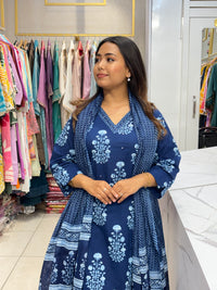 Deep Blue Mirror-Work Cotton Set