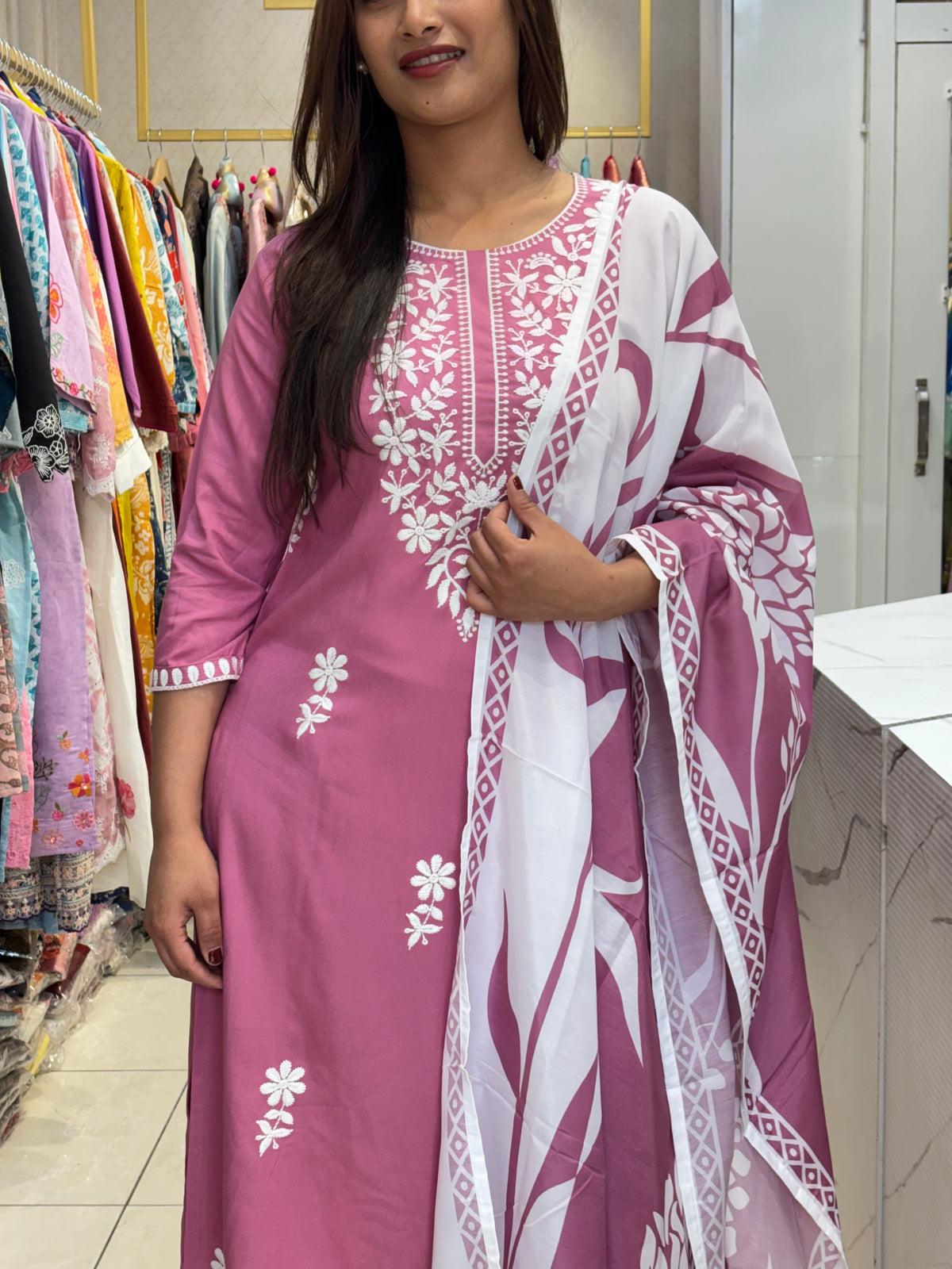 Pink Embroidered Suit Set