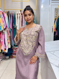 Lilac Embroidered Kaftan Kurta