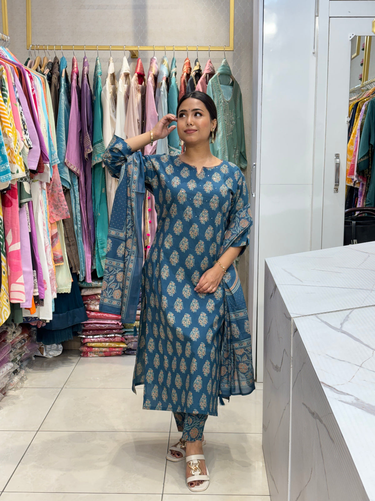 Teal Floral Motif Cotton Set