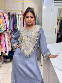 Slate Grey Embroidered Kaftan Kurta