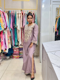 Lilac Embroidered Kaftan Kurta