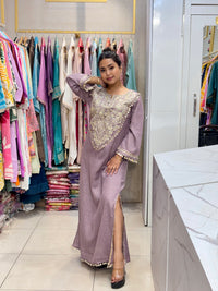 Lilac Embroidered Kaftan Kurta