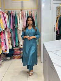 Teal Blue Mirror Kurta Pant Set