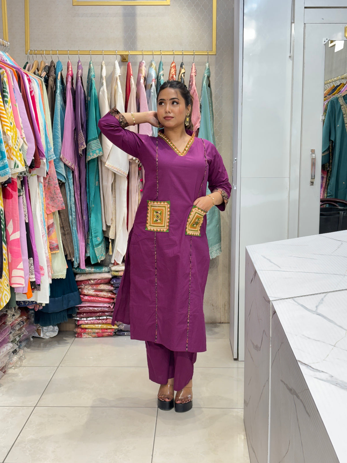 Majenta Boho-Chic Mirror Work Kurta Set