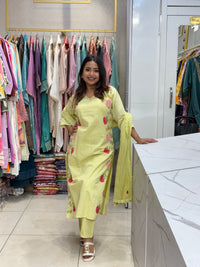 Lime Floral Embroidered Kurta Set