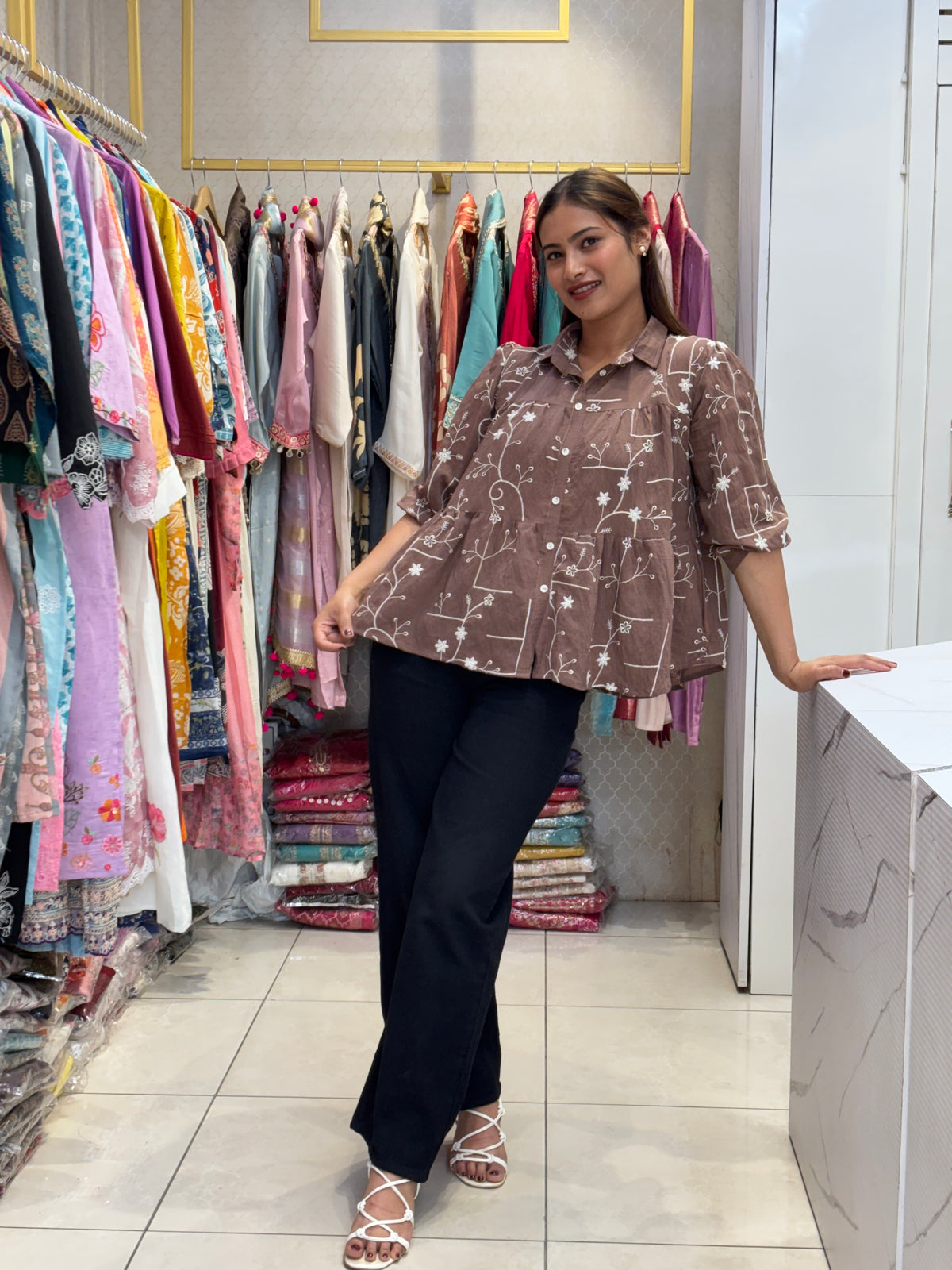 Brown Peplum Top