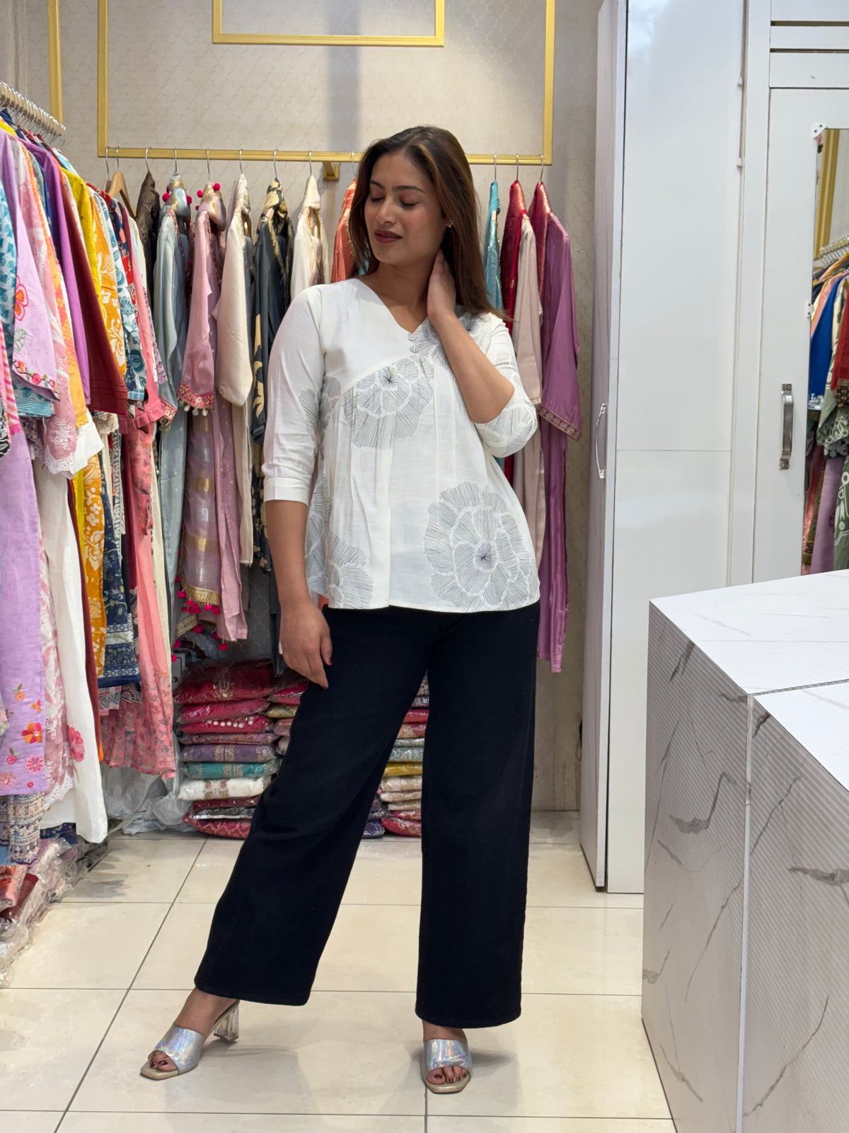 White V-Neck Top