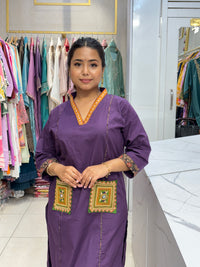 Purple Boho-Chic Mirror Work Kurta Set