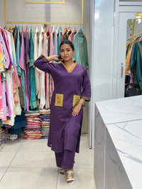 Purple Boho-Chic Mirror Work Kurta Set