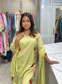 Lime Floral Embroidered Kurta Set