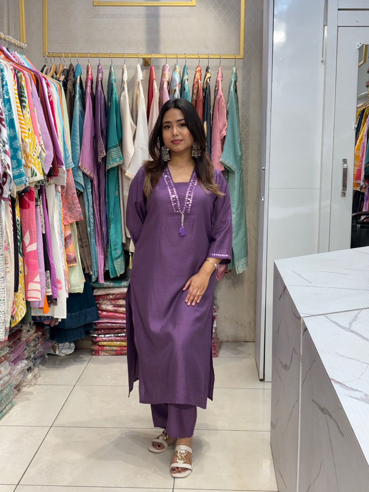 Purple Mirror Kurta Pant Set