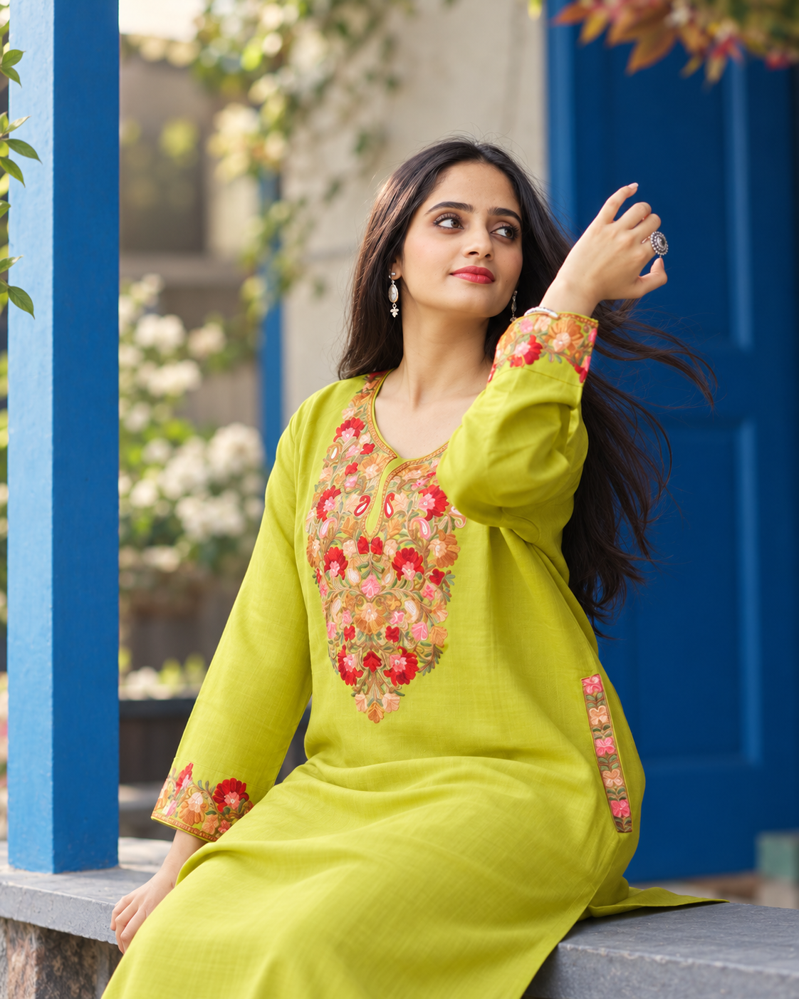 Bahar Lime Olive Pheran Set