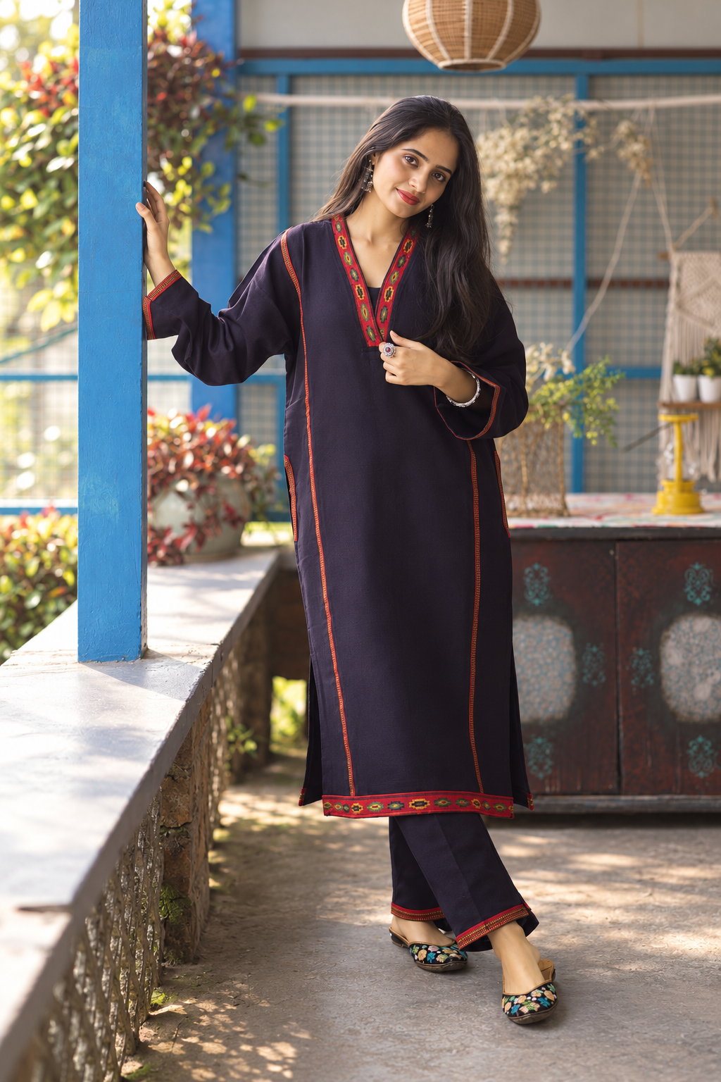 Malana Himachali Choga Set - Black