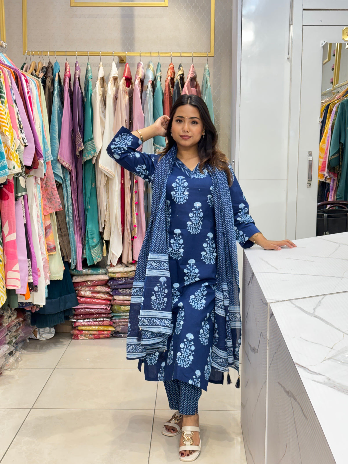 Deep Blue Mirror-Work Cotton Set
