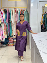 Purple Boho-Chic Mirror Work Kurta Set