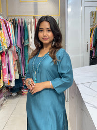 Teal Blue Mirror Kurta Pant Set