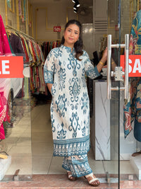 Teal Ivory Ikkat Charm Kurta Set
