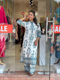 Teal Ivory Ikkat Charm Kurta Set