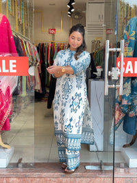 Teal Ivory Ikkat Charm Kurta Set