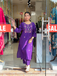 Royal Violet Floral Embroidered Kurta Set