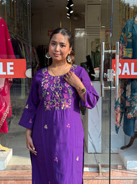 Royal Violet Floral Embroidered Kurta Set