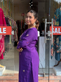 Royal Violet Floral Embroidered Kurta Set