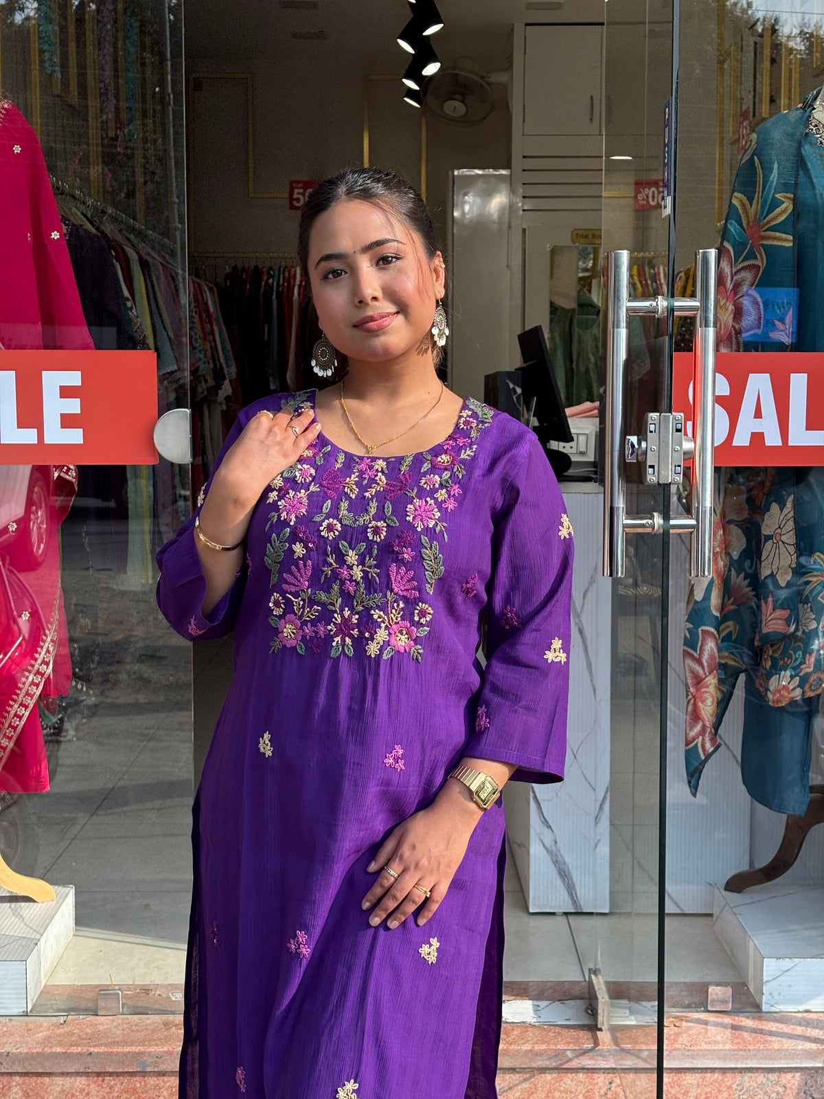 Royal Violet Floral Embroidered Kurta Set