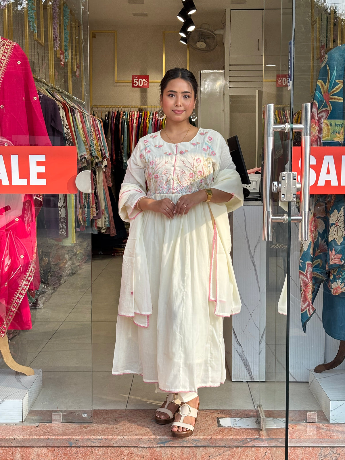Floral Bloom Anarkali Set – Ivory Cream